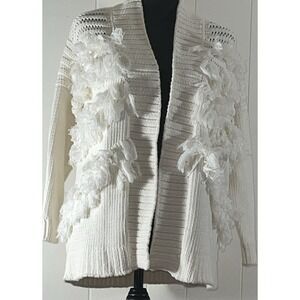 Sandro Paris Heavy Sweater Cardigan Coatigan Fringe Cable Knit Slub